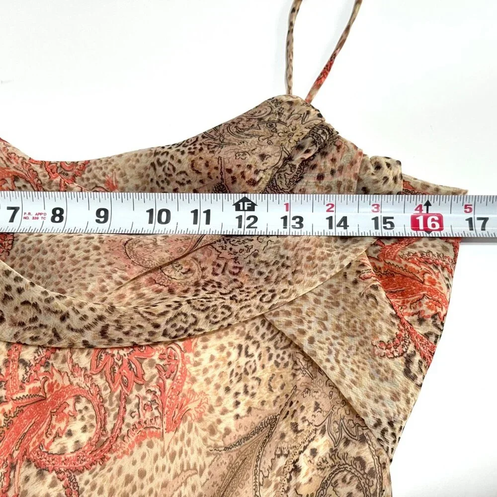 Vtg Y2K Alyn Paige Cheetah Print Paisley Maxi Dress Cowl Neck Chiffon Fairy - Picture 9 of 11